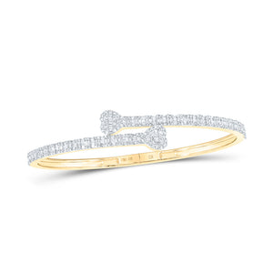 14kt Yellow Gold Womens Baguette Diamond Heart Cuff Bangle Bracelet 1-1/2 Cttw