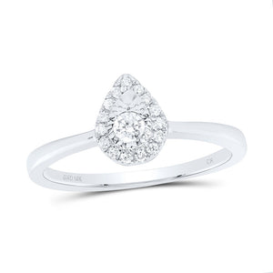 10kt White Gold Womens Round Diamond Teardrop Halo Promise Ring 1/6 Cttw