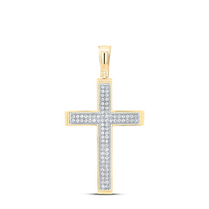 10kt Yellow Gold Womens Round Diamond Cross Religious Pendant 1/4 Cttw