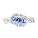 Sterling Silver Womens Round Synthetic Blue Topaz 3-stone Ring 1/2 Cttw