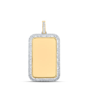 14kt Yellow Gold Mens Round Diamond Dog Tag Memory Charm Pendant 2 Cttw