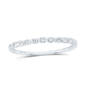 10kt White Gold Womens Round Diamond Single Row Stackable Band Ring 1/6 Cttw