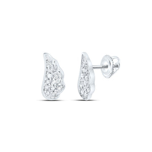 14kt White Gold Womens Round Diamond Angel Wing Stud Earrings 1/20 Cttw