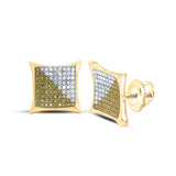 10kt Yellow Gold Round Yellow Color Enhanced Diamond Kite Square Earrings 1/2 Cttw