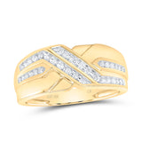 10kt Yellow Gold Mens Round Diamond Diagonal Double Row Band Ring 1/4 Cttw