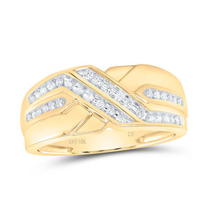 10kt Yellow Gold Mens Round Diamond Diagonal Double Row Band Ring 1/4 Cttw