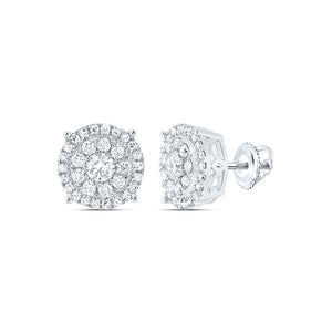 14kt White Gold Round Diamond Cluster Earrings 5/8 Cttw