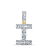 10kt Yellow Gold Mens Baguette Diamond I Initial Letter Pendant 3/8 Cttw