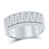 14kt White Gold Mens Baguette Round Diamond Band Ring 1-1/4 Cttw