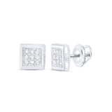 10kt White Gold Womens Round Diamond Square Earrings 1/20 Cttw