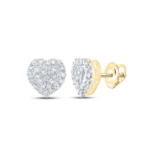10kt Yellow Gold Womens Round Diamond Heart Earrings 1/6 Cttw