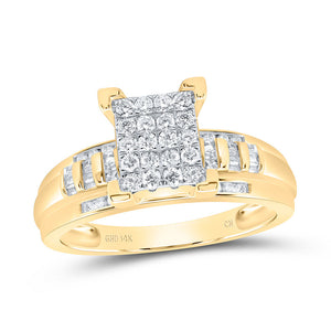 14kt Yellow Gold Round Diamond Cluster Bridal Wedding Engagement Ring 1/2 Cttw