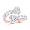 14kt Rose Gold Womens Baguette Diamond Cuff Bypass Heart Ring 5/8 Cttw