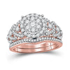 14kt Rose Gold Round Diamond Bridal Wedding Ring Band Set 1 Cttw