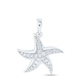 10kt White Gold Womens Round Diamond Starfish Nautical Pendant 1/4 Cttw