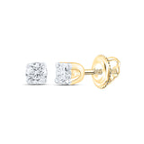 14kt Yellow Gold Womens Round Diamond Solitaire Earrings 1/20 Cttw
