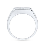 10kt White Gold Mens Round Diamond Pave Square Ring 1-1/2 Cttw