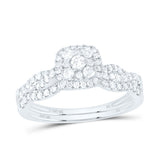 10kt White Gold Round Diamond Square Bridal Wedding Ring Band Set 1/2 Cttw