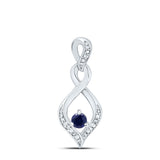 Sterling Silver Womens Round Synthetic Blue Sapphire Solitaire Pendant 1/5 Cttw