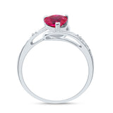 Sterling Silver Womens Heart Synthetic Ruby Solitaire Diamond Ring 1 Cttw