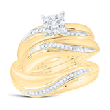10kt Yellow Gold His Hers Round Diamond Cluster Matching Wedding Set 1/5 Cttw