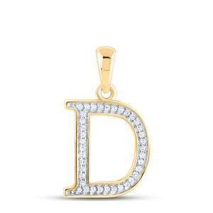 10kt Yellow Gold Womens Round Diamond Initial D Letter Pendant 1/12 Cttw