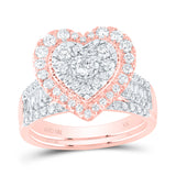 10kt Rose Gold Round Diamond Heart Bridal Wedding Ring Band Set 1-1/4 Cttw