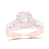 14kt Rose Gold Round Diamond Halo Bridal Wedding Ring Band Set 1-1/2 Cttw
