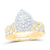 14kt Yellow Gold Pear Diamond Halo Bridal Wedding Ring Band Set 1 Cttw