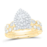 14kt Yellow Gold Pear Diamond Halo Bridal Wedding Ring Band Set 1 Cttw