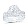 14kt White Gold Round Diamond Halo Bridal Wedding Ring Band Set 1-1/2 Cttw