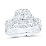 14kt White Gold Round Diamond Halo Bridal Wedding Ring Band Set 1-1/2 Cttw