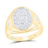 14kt Yellow Gold Mens Round Diamond Oval Cluster Ring 1/4 Cttw