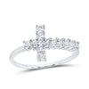 Sterling Silver Womens Round Diamond Cross Ring 1/20 Cttw