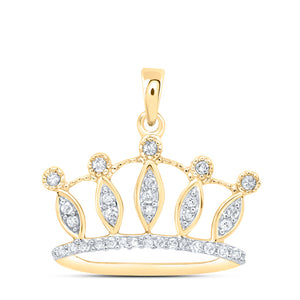 10kt Yellow Gold Womens Round Diamond Crown Tiara Fashion Pendant 1/6 Cttw