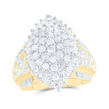 10kt Yellow Gold Womens Round Diamond Marquise-shape Cluster Ring 2 Cttw