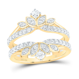 14kt Yellow Gold Womens Round Diamond Wrap Enhancer Wedding Band 3/4 Cttw