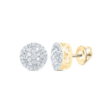 10kt Yellow Gold Round Diamond Circle Cluster Earrings 1/6 Cttw