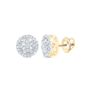 14kt Yellow Gold Round Diamond Cluster Earrings 1/6 Cttw