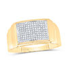 10kt Yellow Gold Mens Round Diamond Ribbed Rectangle Cluster Ring 1/4 Cttw