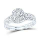 10kt White Gold Round Diamond Halo Bridal Wedding Ring Band Set 1/3 Cttw