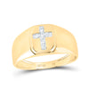 10kt Yellow Gold Mens Round Diamond Cross Band Ring 1/20 Cttw