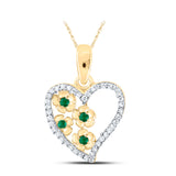 10kt Yellow Gold Womens Round Emerald Diamond Heart Pendant 1/8 Cttw