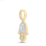 10kt Yellow Gold Mens Baguette Diamond Hamsa Charm Pendant 1-5/8 Cttw