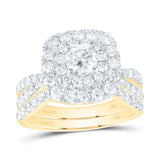 14kt Yellow Gold Round Diamond Square Halo Bridal Wedding Ring Band Set 2 Cttw