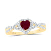 10kt Yellow Gold Womens Heart Ruby Diamond Halo Ring 1 Cttw