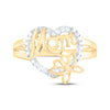 10kt Yellow Gold Womens Round Diamond Mom Heart Butterfly Ring 1/6 Cttw