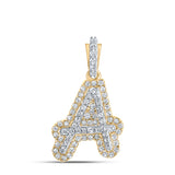 10kt Yellow Gold Womens Round Diamond A Initial Letter Pendant 1/5 Cttw