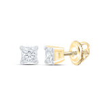 14kt Yellow Gold Unisex Princess Diamond Solitaire Stud Earrings 1/4 Cttw
