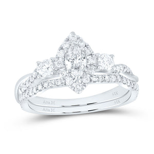 14kt White Gold Marquise Diamond Halo Bridal Wedding Ring Band Set 3/4 Cttw
